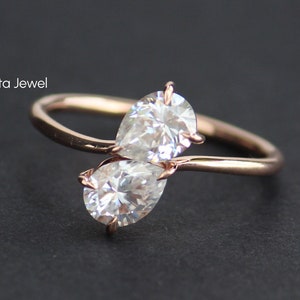 Twin Pear Lab Diamond Toi Et Moi TearDrop Engagement Ring Made In Rose/Yellow/White Gold, You and Me Certified Diamond Wedding Ring For Her