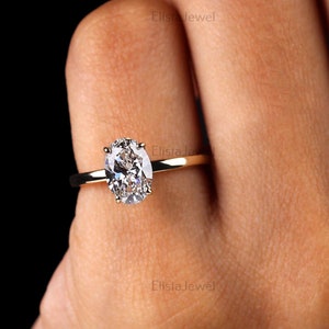1.00CT Oval Lab-Grown Diamond Solitaire Engagement Ring, 14k Solid Yellow Gold One Diamond CVD Gold Proposal Ring For Women
