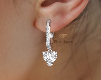 2CTW To 4 CTW Diamond Earring For Her, Heart Cut Lab Grown Diamond Hoop Earring, 10K Solid Yellow Gold Latch Back Earrings, Ready To Ship