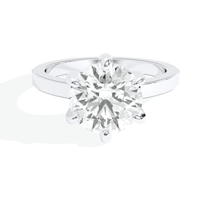 Round Cut Lab Created Solitaire Diamond 14K Gold Ring for Her, Six Prong Solitaire Eco-Friendly Diamond Solid Gold Ring, Gift for Women
