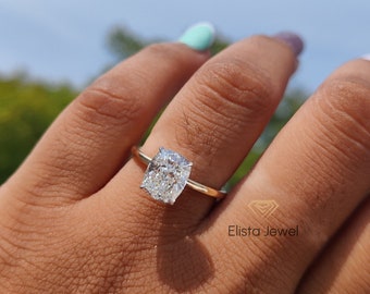 2.42CT Cushion Cut Lab Grown Diamond Hidden Halo 14k Yellow Gold Engagement Ring