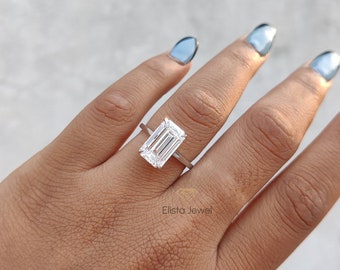 5.00CT Emerald Cut Lab Grown Diamond Solitaire Engagement Ring Gift For Her, 14K Solid Yellow Gold CVD Diamond Dainty Proposal Ring