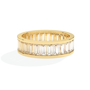 Baguette Cut Lab Grown Diamond Channel Set Full Eternity Wedding Band, Eternity 14k Solid Gold Matching Band For Women, Stacking Bridal Band