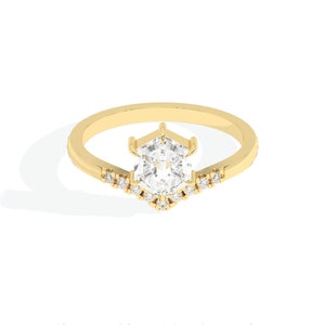2.10CT Hexagon Cut Lab Diamond Solitaire Engagement Ring, Made In 14k Solid Yellow Gold CVD Diamond Wedding Ring For Her, Anniversary Ring