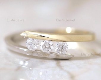 Lab Grown Diamond Three Stone Ring: 10k Yellow Gold Bypass Ring
