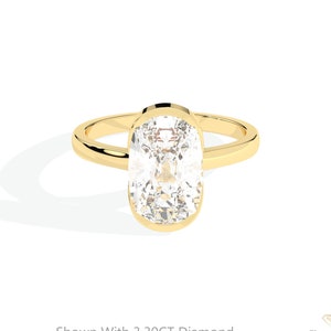 3.30CT Elongated Cushion Lab Grown Semi Bezel Set Diamond Solitaire Engagement Ring In 10k Solid Gold CVD Oval Diamond Ring Gift For Her