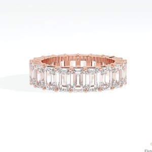 Emerald Lab Grown Diamond Full Eternity Wedding Band, 14k Solid Rose Gold Diamond Engagement Band, Platinum Stacking Band For Women.