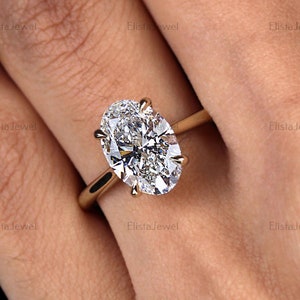 Oval-Cut Lab Grown Diamond Hidden Halo Ring, 18K Solid Yellow Gold Bridge Set Ring, Engagement Ring, CVD Diamond Women&#39;s Ring, Gift Ring