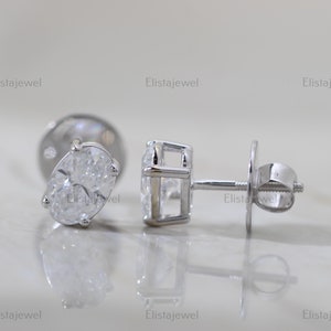 2.00TCW Oval Cut Lab Grown Diamond Stud Earring, HPHT Diamond Women Earring, Gift For Girlfriend Earrings,14K Solid Gold Screw Back Earrings