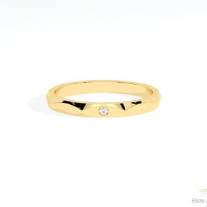 10k Yellow Gold Lab Grown Diamond Wedding Band: Celestial Solitaire Ring