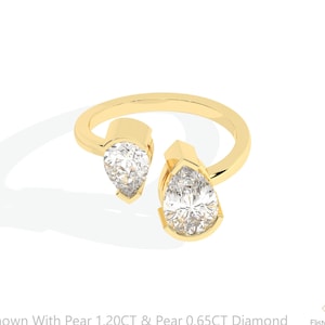 Toi Et Moi Pear Cut Lab Grown Diamond Engagement Ring, Twins CVD Diamond You And Me Ring Made In 18k Solid Gold Ring For Women