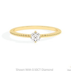 Round Cut Lab Grown Diamond Solitaire Engagement Ring, 14k Solid Gold Compass Prong Twisted Pave Wedding Gold Ring, Anniversary Gift