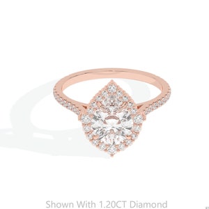 1.20CT Pear Cut Lab Grown Diamond Halo Engagement Ring, Made In 14k Solid Gold Vintage Solitaire With Accent Wedding Ring For Women