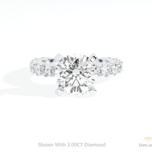 Round Cut Lab Grown Diamond Unique Pave Engagement Ring, Round CVD Diamond 18k Solid White Gold Hidden Accent Wedding Ring