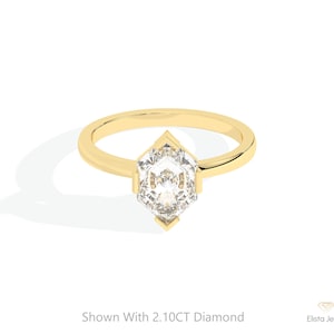 2.10CT Hexagon Cut Lab Diamond Solitaire Engagement Ring, Made In 14k Solid Yellow Gold CVD Diamond Wedding Ring For Her, Anniversary Ring