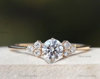 Lab Grown Diamond Cluster Ring: 18K Yellow Gold Engagement Ring