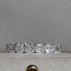 Cushion Cut Lab Grown Diamond Eternity Band, 14k White Gold Wedding Ring