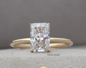 2.00CT Radiant Cut Diamond Hidden Halo Engagement Ring Made In 14k Solid Yellow Gold CVD Diamond Wedding Ring, Proposal Ring