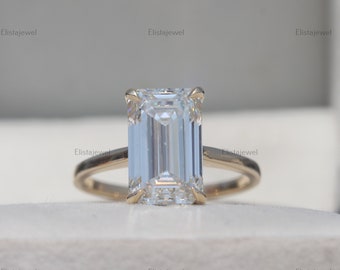 Emerald Diamond Ring 5.00CT Lab Grown Cut Solitaire, 14K Yellow Gold