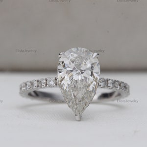 Pear Cut Lab-Created Diamond Hidden Halo Wedding Ring, Antique Women&#39;s Jewelry, Certified 950 Platinum Ring, Solitaire With Accent Ring