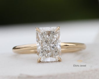 2Ct Radiant Lab Grown Diamond Engagement Ring, Hidden Halo Solitaire Radiant Cut Wedding Ring, Anniversary Ring.