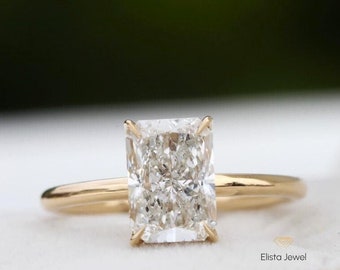 2Ct Radiant Lab Grown Diamond Engagement Ring, Hidden Halo Solitaire Radiant Cut Wedding Ring, Anniversary Ring.