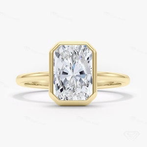 2.00CT Radiant Cut Diamond Full Bezel Set Solitaire Engagement Ring, 10K Yellow Gold Lab Grown Diamond Proposal Ring, Certified Jewelry Ring