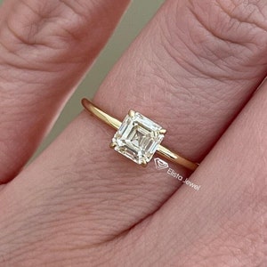 1.00CT Asscher Cut Lab Grown Diamond Solitaire Ring, 14K Solid Yellow Gold Wedding Ring, Square Diamond Engagement Ring, One Diamond Ring