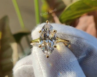 Solitaire Marquise Diamond Engagement Ring/Marquise Lab Grown Diamond Platinum Wedding Ring/Solitaire Diamond Bridal Ring