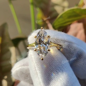 Solitaire Marquise Diamond Engagement Ring/Marquise Lab Grown Diamond Platinum Wedding Ring/Solitaire Diamond Bridal Ring