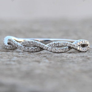 Infinity Twisted Diamond Stackable Wedding Band Made with 14K Solid White Gold And Eco Friendly Diamonds,Diamond Matching Band Gift