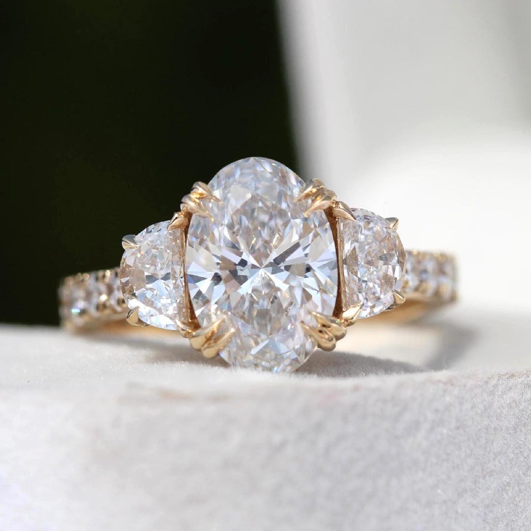 Oval Lab Grown Diamond Engagement Ring: 14k Yellow Gold Hidden Halo - Etsy