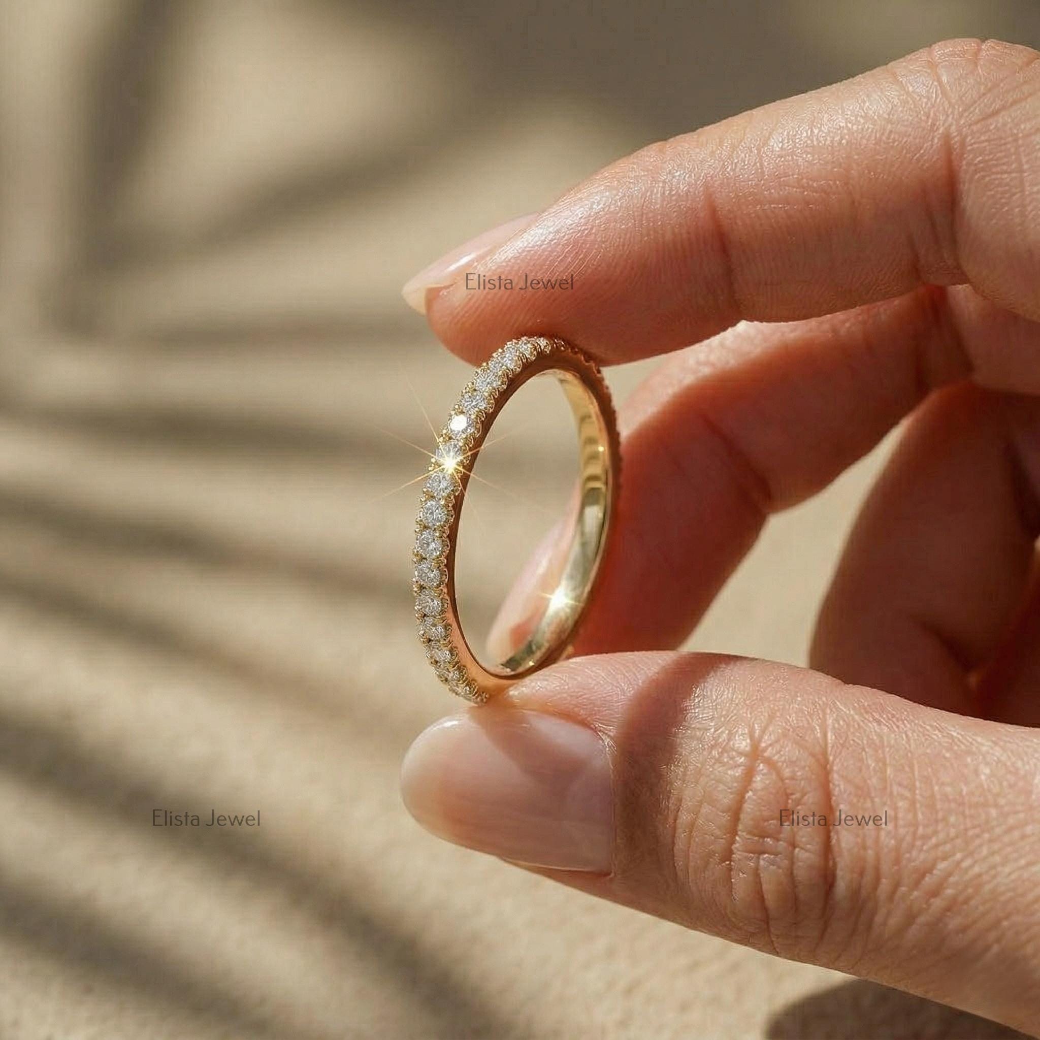 Round Cut Lab Grown Diamond Pave Eternity Band, 14K Yellow Gold ...