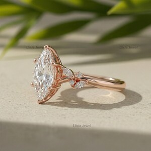 Marquise Lab Grown Diamond Split Shank Engagement Ring, 14K Rose Gold, IGI Certified
