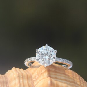 2.45CT Round Lab Diamond Engagement Ring: 18k White Gold Pave Collar Halo