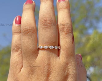 Half Eternity Band Marquise Lab Grown Diamond 18K Yellow Gold Ring
