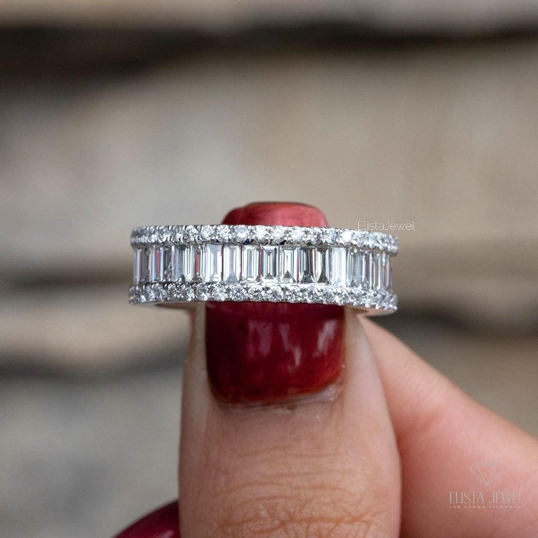 Full Eternity Band Lab Grown Diamond 14K White Gold Round and Baguette ...