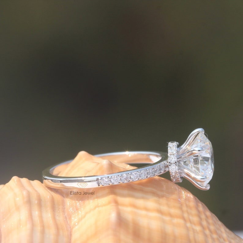 2.45CT Round Lab Diamond Engagement Ring: 18k White Gold Pave Collar Halo