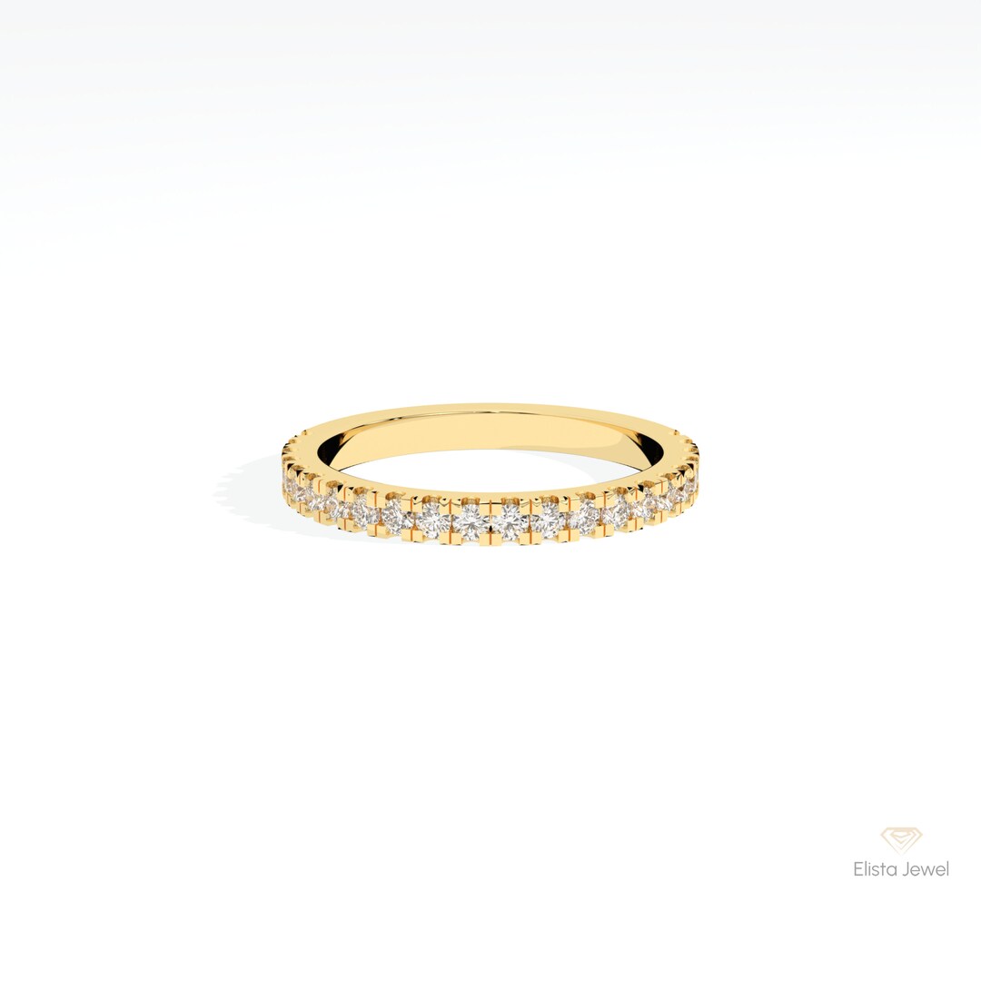 Lab Grown Diamond Half Eternity Band: 14k Yellow Gold Stacking Ring - Etsy