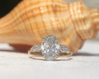 2.30 CT Oval-Cut Lab Created Diamond Three Stone Ring, 10K Solid Yellow Gold Wedding Ring, Past Present Future Ring, Women Diamond Ring