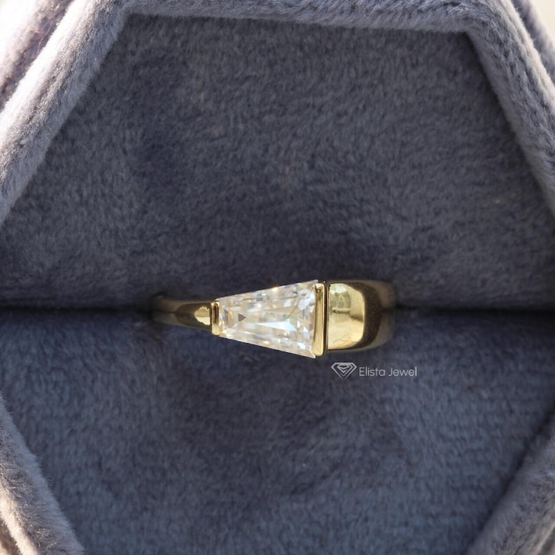 1.10CT Lab Created Tapered Baguette Solitaire 18K Gold Engagement Ring