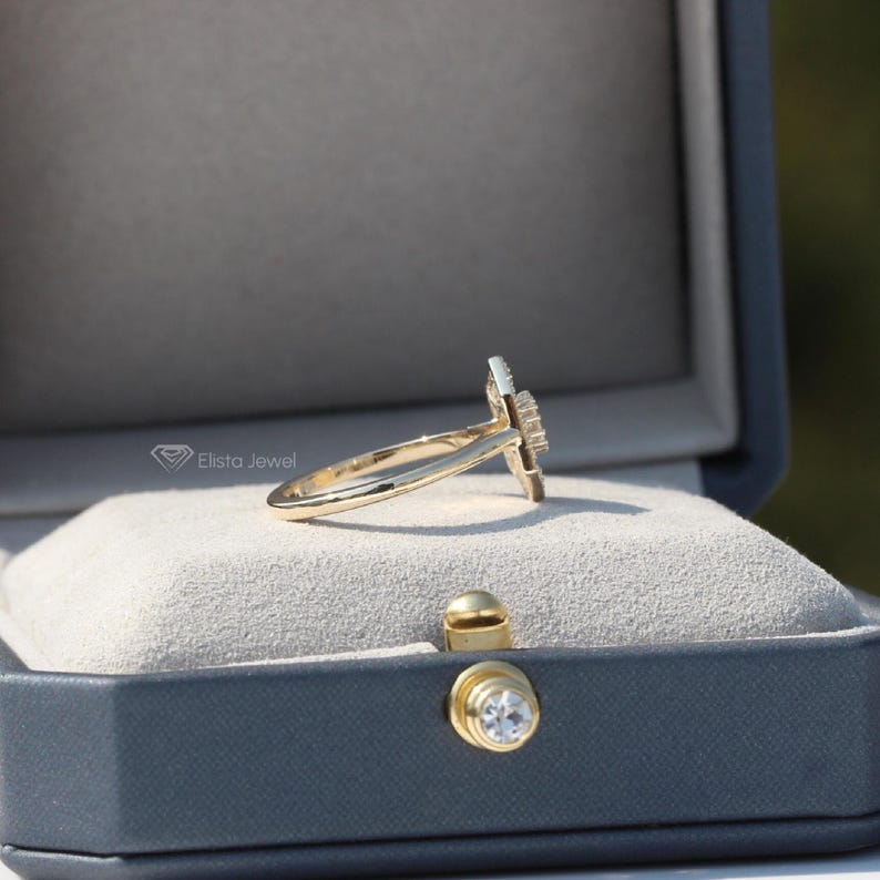 Emerald Cut Diamond Ballerina Ring: Gold Mosaic Engagement Ring