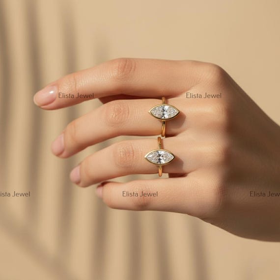 Marquise Lab-Grown Diamond Ring, 14K Yellow Gold Bezel Solitaire