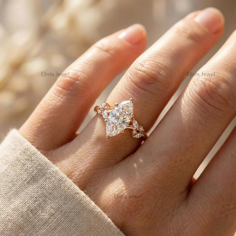 Marquise Lab Grown Diamond Split Shank Engagement Ring, 14K Rose Gold, IGI Certified