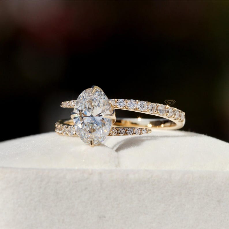 Custom Oval Diamond Engagement Ring: Compass Prongs, Bypass Shank, IGI Certified