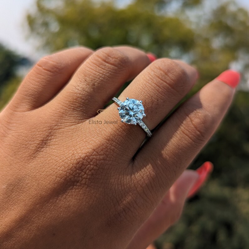 2.45CT Round Lab Diamond Engagement Ring: 18k White Gold Pave Collar Halo
