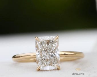 Engagement Ring 2Ct Radiant Cut Lab Grown Diamond: Hidden Halo Solitaire