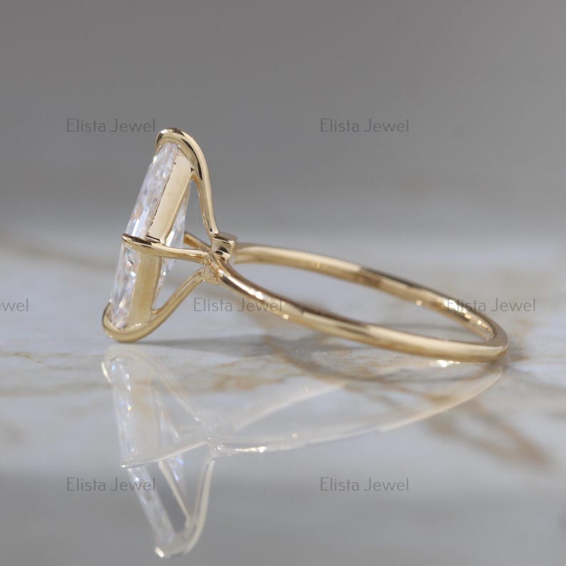 Kite Cut Lab Diamond Engagement Ring: 10K Yellow Gold Solitaire