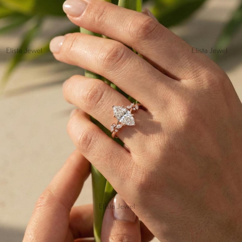 Marquise Lab Grown Diamond Split Shank Engagement Ring, 14K Rose Gold, IGI Certified