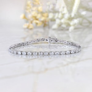Oval-Cut Lab Grown Diamond Tennis Bracelet, 14K Solid Gold with E-F VVS Diamonds, Gift for Women and Men